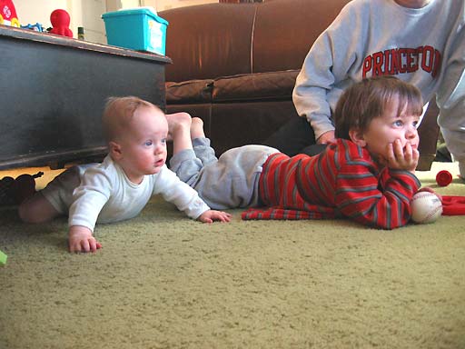 Preston and Amzie camped out in the living room