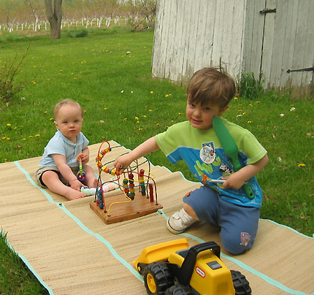 Preston and Amzie in the back yard